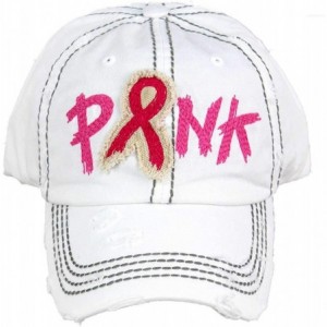 Baseball Caps Pink Ribbon Women's Awareness Vintage Baseball Cap - White - CH18WHAA0HY $34.28
