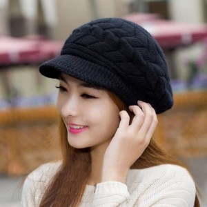 Skullies & Beanies Winter Hats for Women Girls Warm Wool Knit Snow Ski Skull Cap with Visor - _Hat and Gloves(black) - CA12OD...