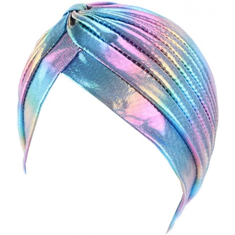 Skullies & Beanies Glitter Laser Flower Turban Colourful Beanie Cap Stretchy Hair Wrap for Women - Blue-a - CX18X4T4RYR $20.36
