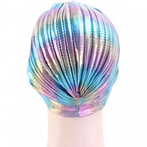 Skullies & Beanies Glitter Laser Flower Turban Colourful Beanie Cap Stretchy Hair Wrap for Women - Blue-a - CX18X4T4RYR $20.36