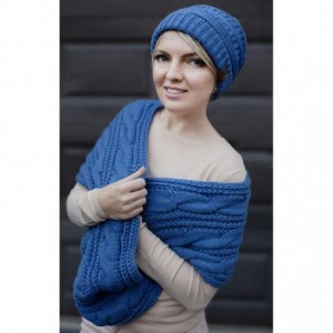 Skullies & Beanies Hat and Scarf Set Slouchy Cable Knit Beanie Winter Cap with Matching Infinity Scarf for Women - Blue - CQ1...