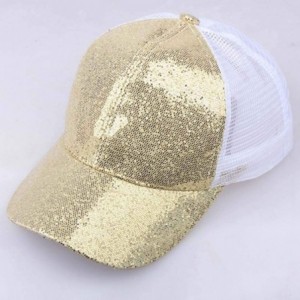 Baseball Caps Baseball Cap-SFE Women Girl Ponytail Sequins Shiny Messy Bun Snapback Hat Sun Caps - Gold - CT18QEI2OD9 $16.74