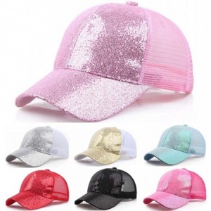Baseball Caps Baseball Cap-SFE Women Girl Ponytail Sequins Shiny Messy Bun Snapback Hat Sun Caps - Gold - CT18QEI2OD9 $16.74