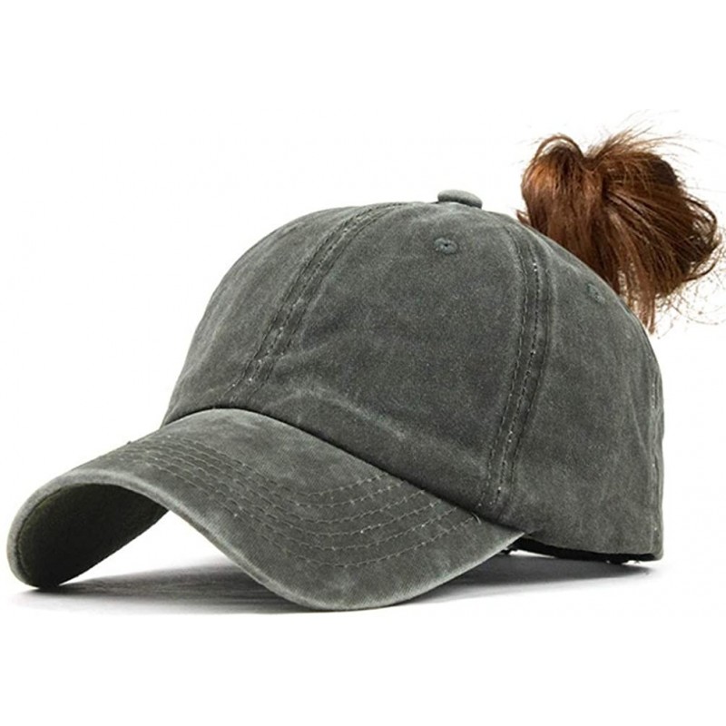 Baseball Caps Women's Retro Washed Cotton Twill Baseball Cap Ponytail Messy High Buns Ponycaps Adjustable Dad Hat - Army Gree...