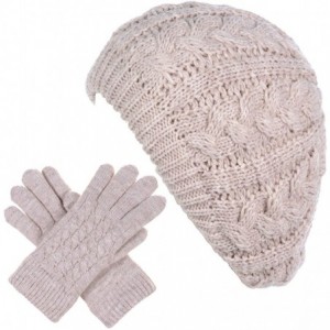 Berets Womens Winter Cozy Cable Fleece Lined Knit Beret Beanie Hat (Set Available) - Oatmeal Cable Hat Gloves Set - C018UZWMM...