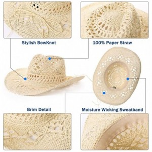Cowboy Hats Womens Packable Western Outback Cowboy Mexican Feather Straw Sun Hat Fedora Cowgirl for Men - Tan_99760 - CU18OWO...