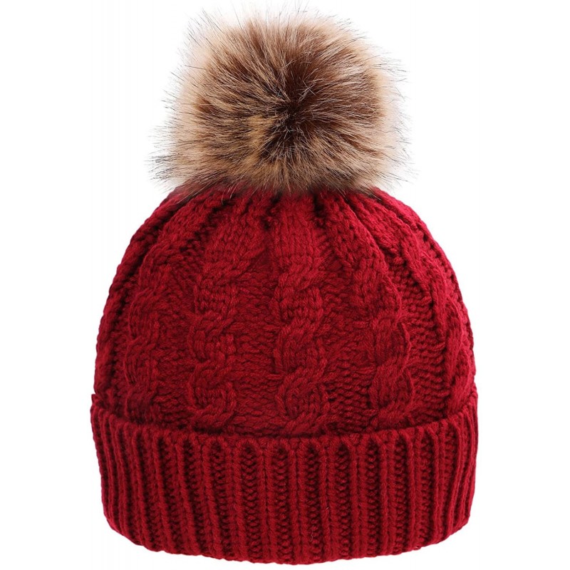 Skullies & Beanies Winter Wonderland Splash Patterned Thick Knit Fleece Lined Snow Beanie Hats - Burgundy - C218KKSOY6K $26.34