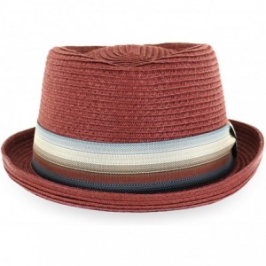 Fedoras Belfry Men/Women Summer Straw Pork Pie Trilby Fedora Hat in Blue- Tan- Black - Maxxbrick - CE18LQDAYX5 $87.86