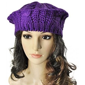 Skullies & Beanies Womens Beret Hats Winter Warm Knit Baggy Beanie Ski Hat Slouchy Chic Bailey Cap - Purple - CK18IO2NZ4U $15.91