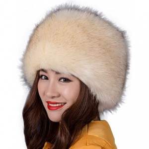 Skullies & Beanies Women's Faux Fur Hat for Winter with Stretch Cossack Russion Style Beanie Warm Cap - Beige - CZ18ICM2GW2 $...