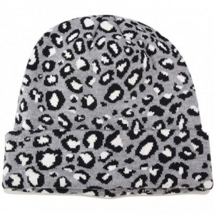 Skullies & Beanies Leopard Print Beanie Hat Trendy Animal Pattern Skull Cap 2 Layers Cuffed Hats Winter Thick Knitted Watch C...