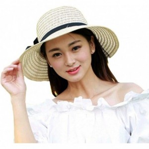 Sun Hats Women Foldable Sun Protection Straw Hat-Bowknot Outdoors Wide Brim Beach Cap 54-58cm - A-beige - C518NYURNRD $22.44