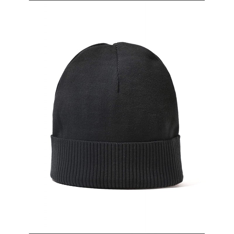 Skullies & Beanies Men Classic Beanie Warm Winter Soft 100% Cotton Knit Cuff Hat - Black - CG18T6AC055 $21.70