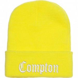 Skullies & Beanies 3D Embroidered Compton Warm Knit Beanie Cap Yupoong - Safety Yellow - CM120S59JWN $23.27