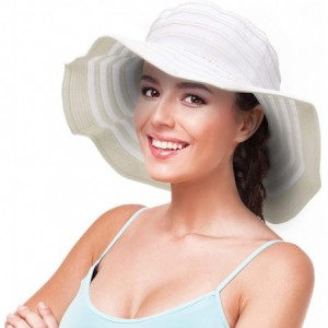 Sun Hats Women Summer Beach Hat Packable Striped Floppy Wide Brim Sun Protection Travel Hats White - CI18UGDEX5G $19.26