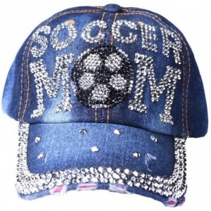 Baseball Caps Denim Rhinestone Bling Sports Mom Baseball Cap Hat - Soccer Mom - CJ12DSLY4IX $39.34