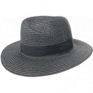 Skullies & Beanies Virginie Fedora Hat Designer Style Paper Straw Sun Hat - Black - CY12HCPPROL $22.76