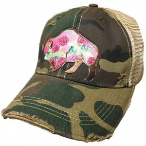 Baseball Caps Distressed Soft Mesh Snap Back Western Themed Women's Hat - Buffalo Rose - Camo - CO18O573Q4I $22.66