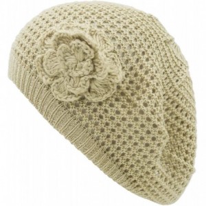 Berets Womens Crochet Hat Flower Beanie Beret Fashion Accessory Lightweight Knit Cap - Beige Net - CR12DE380T9 $23.60