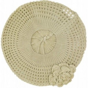 Berets Womens Crochet Hat Flower Beanie Beret Fashion Accessory Lightweight Knit Cap - Beige Net - CR12DE380T9 $20.19