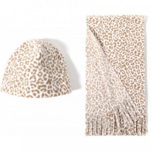 Skullies & Beanies Women Winter Fleece Beanie Gloves Scarf Set - Leopard Brown - CO18A2X7673 $16.78