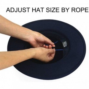 Fedoras Men & Women Vintage Wide Brim Fedora Hat with Belt Buckle - Black Belt-navy Blue - CG18WQ0X5DX $48.17