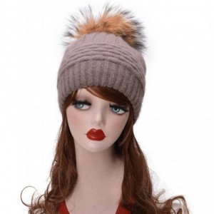 Skullies & Beanies Womens Winter Angora Knit Beanie Hat Skull Fleece Pom Pom Ski Cap A462 - Brown - CG186W35W5R $24.09