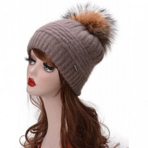 Skullies & Beanies Womens Winter Angora Knit Beanie Hat Skull Fleece Pom Pom Ski Cap A462 - Brown - CG186W35W5R $24.09