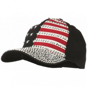 Baseball Caps USA Bling Baseball Cap- Sparkle Rhinestone American Flag Hat- Adjustable Size - Black - CF183XKKDIL $29.74