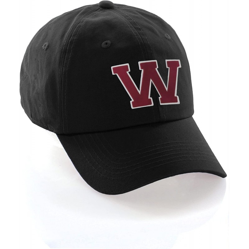 Baseball Caps Customized Letter Intial Baseball Hat A to Z Team Colors- Black Cap White Red - Letter W - C818ESZY960 $28.81