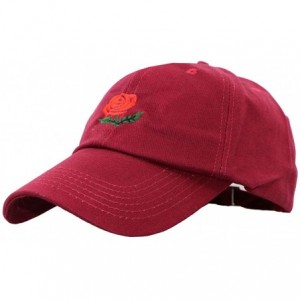 Skullies & Beanies Unisex Rose Embroidered Adjustable Strapback Dad Hat Baseball Cap Mutiple Colors - Black + Wine Red + Gree...