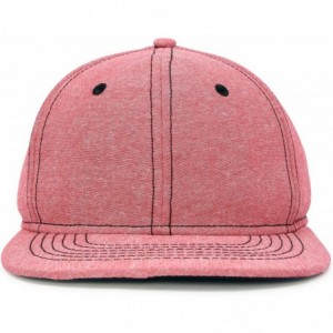 Baseball Caps Premium Flat Bill Baseball Cap Structured Hat Snap Back Chambray - Red - C512NGD2D6V $17.58