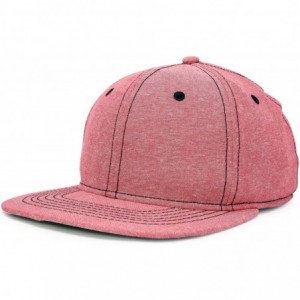 Baseball Caps Premium Flat Bill Baseball Cap Structured Hat Snap Back Chambray - Red - C512NGD2D6V $17.58