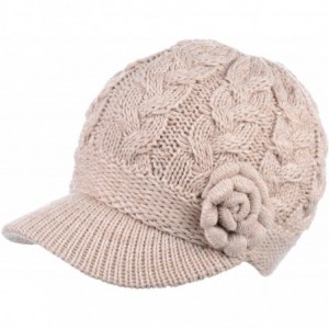 Newsboy Caps Womens Winter Chic Cable Warm Fleece Lined Crochet Knit Hat W/Visor Newsboy Cabbie Cap - CJ188D9M0HM $32.18