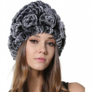 Skullies & Beanies Womens Winter Hats Rex Rabbit Fur Flower Design Real Fur Hats Russian Cap - Grey - CH18GR0TLR0 $40.11