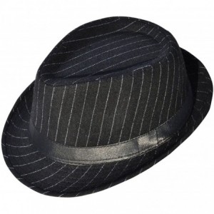 Fedoras Unisex Women Men Short Brim Structured Gangster Manhattan Trilby Fedora Hat - Black Stripe - CH18660G6LI $25.43