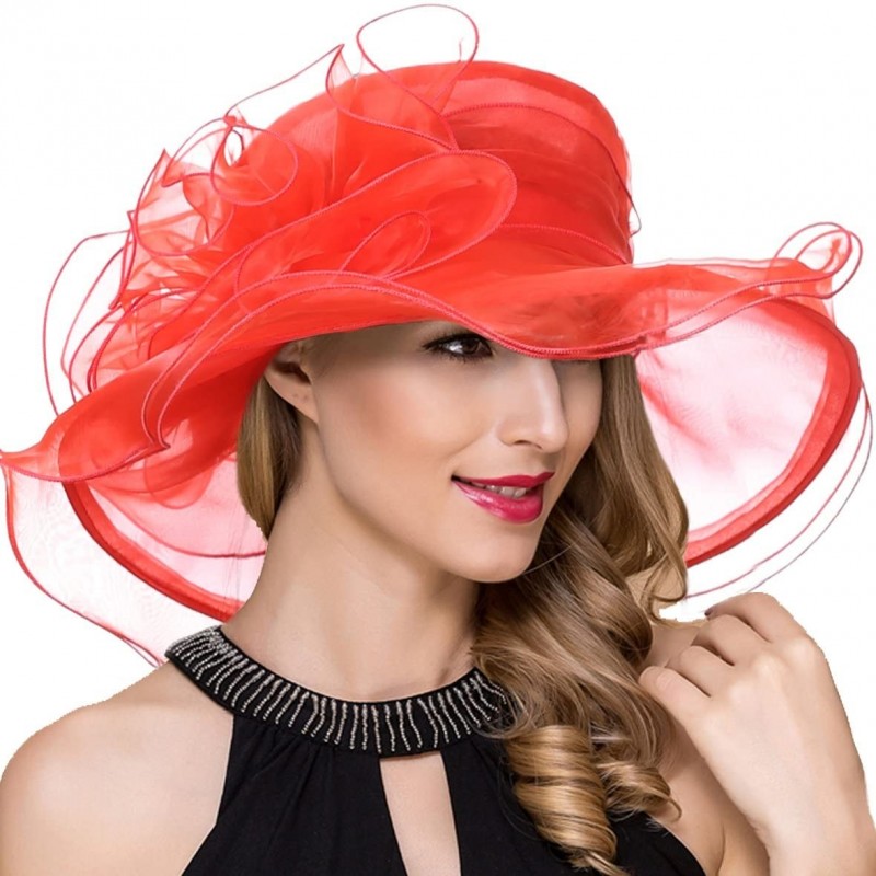 Sun Hats Womens Kentucky Derby Church Dress Fascinator Tea Party Wedding Hats S056 - S019-red - C518DCA2225 $38.75