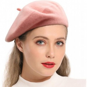 Berets Wool Beret Hat-Solid Color French Style Winter Warm Cap for Women Girls Lady - Pink - CZ18C889LYU $22.46