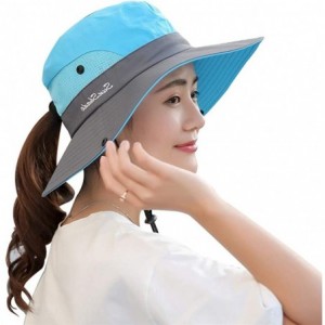 Sun Hats Safari Sun Hat Wide Brim Hat with Ponytail Hole Packable UPF 50+ for Hiking Camping - Sky Blue - CG18EWYXO3G $21.33