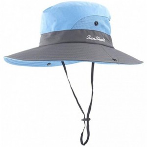 Sun Hats Safari Sun Hat Wide Brim Hat with Ponytail Hole Packable UPF 50+ for Hiking Camping - Sky Blue - CG18EWYXO3G $18.64