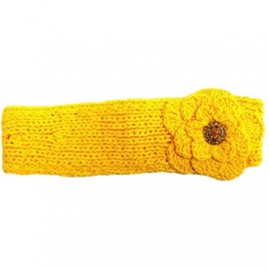 Cold Weather Headbands Hand Knit Headband With Rhinestone Flower - Yellow - C9118XFTPON $27.00