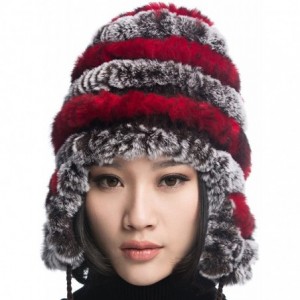 Bomber Hats Women's Rex Rabbit Fur Hats Winter Ear Cap Flexible Multicolor - Coffee & Red - C611FG5AP1J $53.79