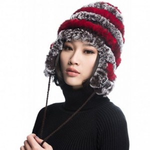 Bomber Hats Women's Rex Rabbit Fur Hats Winter Ear Cap Flexible Multicolor - Coffee & Red - C611FG5AP1J $46.37