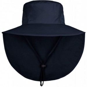 Sun Hats Unisex Outdoor Hats Sun Protection Fishing Hat Wide Brim Neck Flap UPF 50+ - Navy - C718RD885NX $31.37