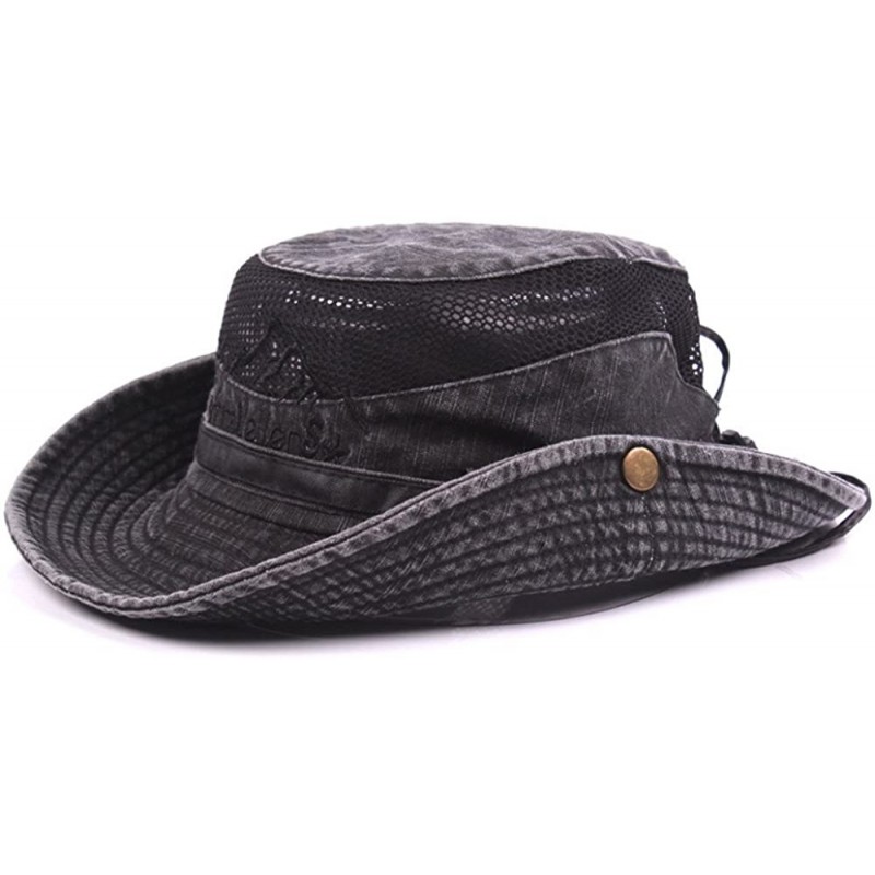 Sun Hats Mens Cotton Bucket Hat Summer Outdoor Boonie Climbing Mesh Breathable Sunshade Cap - Black - C718DZO07NA $27.07