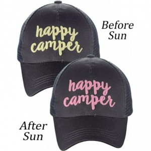 Baseball Caps Ponycap Color Changing 3D Embroidered Quote Adjustable Trucker Baseball Cap - Happy Camper- Dark Gray - C718D8R...