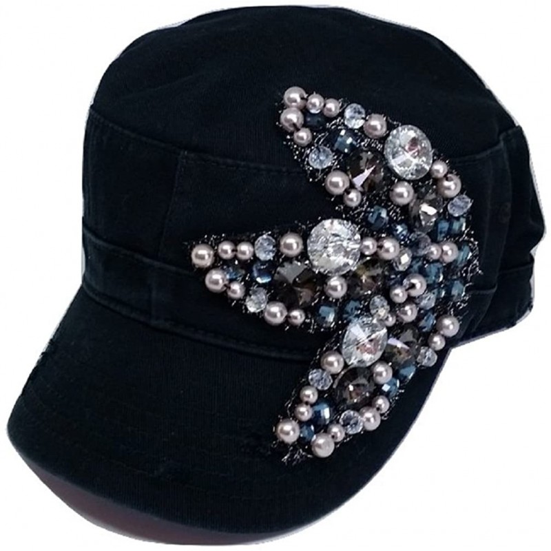Baseball Caps Women's Abstract Bling Beaded Cadet Hat - Black - CB17YZ8DZWT $76.61