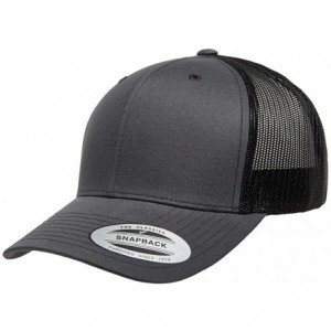 Baseball Caps Yupoong 6606 Curved Bill Trucker Mesh Snapback Hat with NoSweat Hat Liner - Charcoal/Black - C518O93UTUE $28.21