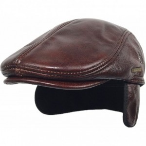 Newsboy Caps Flat Cap Cabby Hat Genuine Leather Vintage Newsboy Cap Ivy Driving Cap - Yellow Brown - C51282PF213 $58.89