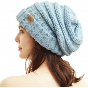 Skullies & Beanies Womens Winter Beanie Warm Cable Knit Hat Style Stretch Trendy Ribbed Chunky Cap - 1 Light Blue - CQ18MH2XK...
